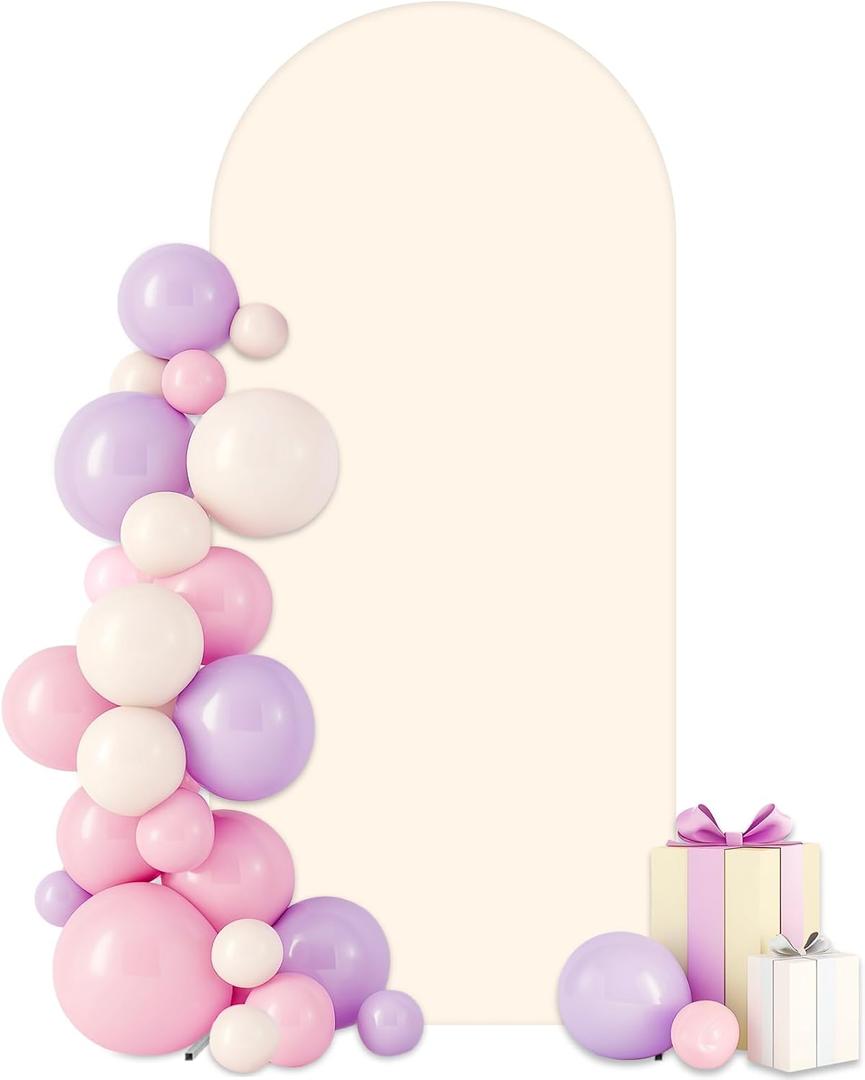 7.2FT Beige Arch Backdrop Cover, Stretch Spandex Chiara Arch Stand Cover for Wedding Birthday Baby Shower Party Decoration, Fitted Round Top Arch Background Cover
