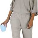 PRETTYGARDEN Women's 2 Piece Ribbed Tracksuit Outfits Off Shoulder Long Sleeve Pullover Lounge Pants with Pockets (X-Large, Grey)