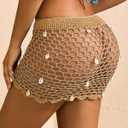 Women's Beach Crochet Hollow Out Shell Cover-Up Skirt Bikini Swimwear Wrap (Medium, Khaki)