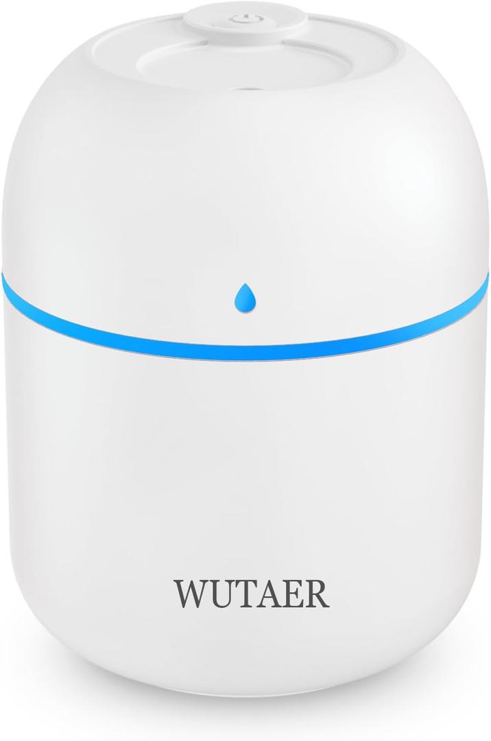 Portable Small Humidifier, WUTAER USB Personal Desktop Humidifier for Car, Office Room, Bedroom, Auto Shut-Off, 2 Mist Modes, Super Quiet(220ml, White)