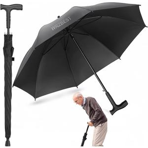 2-in-1 Walking Sticks Umbrella - Windbreak Ribs Walking Cane Umbrella Lightweight, Windproof, Heavy-Duty Frame- Ideal Father's Gift for Climbing, Hiking, Hanging Out on Raining