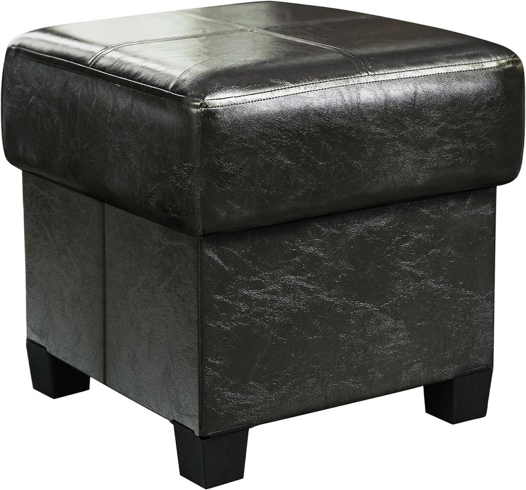 GLAXYFUR Storage Ottoman Cube Folding Footstool PU Leather Storage Bench with Legs, Storage Chest for Living Room, Bedroom, 15.7 x 15.7 x15.7 Inches, Black