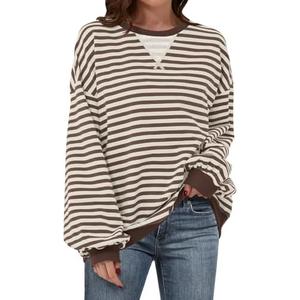 ANRABESS Women Striped Sweatshirts Oversized Crewneck Long Sleeve Shirts Y2K Pullover Top 2025 Fall Outfits Fashion Clothes Size M