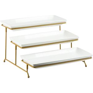 YHOSSEUN 3 Tier Serving Tray for Party, Tiered Serving Platters and Trays, 14 Inch Tiered Tray Stand, Dessert Stand, Serving Stand, Dessert Table Display Set with Collapsible Sturdier Metal Rack (14" x 15.74" x 9.17")