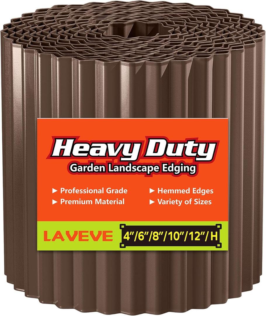 LAVEVE Corrugated Metal Garden Edging 8" x 20Ft, Landscape Edging Border for Lawn, Flower Bed, Garden Fence, Paver Edging (Coffee)