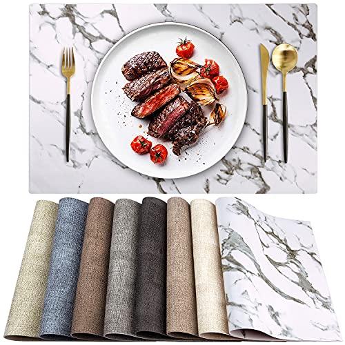 LANDVIEW Leather Heat Resistant Placemats Set of 6 Waterproof Wipeable Washable PU Table Mats,Easy to Clean Anti-Slip Place Mats (Marble, 6)