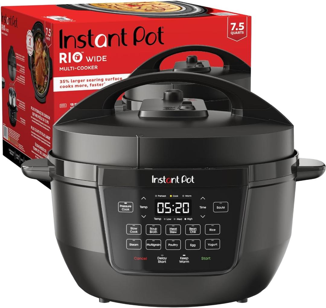 Instant Pot RIO Wide Base, 7.5 Quarts, Large Searing Base, WhisperQuiet Steam Release, 7-in-1 Electric Multi-Cooker, Pressure Cooker, Slow Cooker, Rice Cooker, Steamer, Saut, Yogurt & Warmer