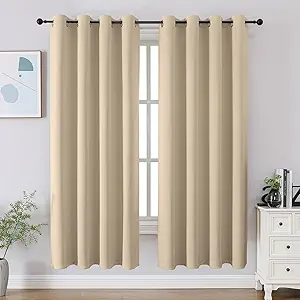 Blackout Curtain Panel Beige Window Curtain for Living Room and Bedroom Light Blocking Thermal Insulated Drapes Simple Pure Color for Home