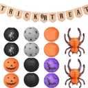 2 x Mudra Crafts Hanging Spider Bat Skeleton Pumpkin Paper Lanterns Outdoor Indoor Jack-o-Lantern Halloween Decorations Party Banner Set, Orange Black Purple 12-Inch Spooky Lamps