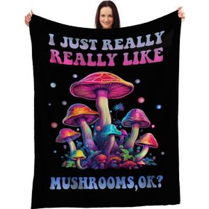 Emily gift Funky Fungi Lover Throw Blanket - Vibrant Mushroom Art - Whimsical Home Decor - 'I Just Really Like Mushrooms Ok?' - Cozy and Colorful