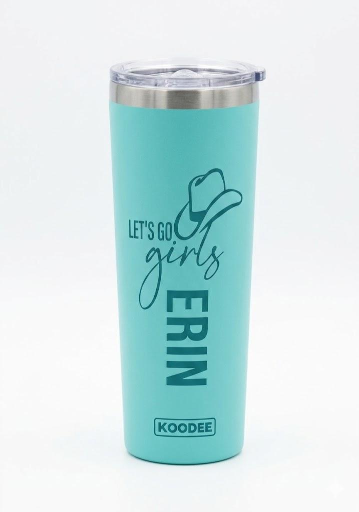 KOODEE Insulated Stainless Steel Tumbler with "Let’s Go Girls" Cowboy Hat Graphic and Custom Name "Erin"