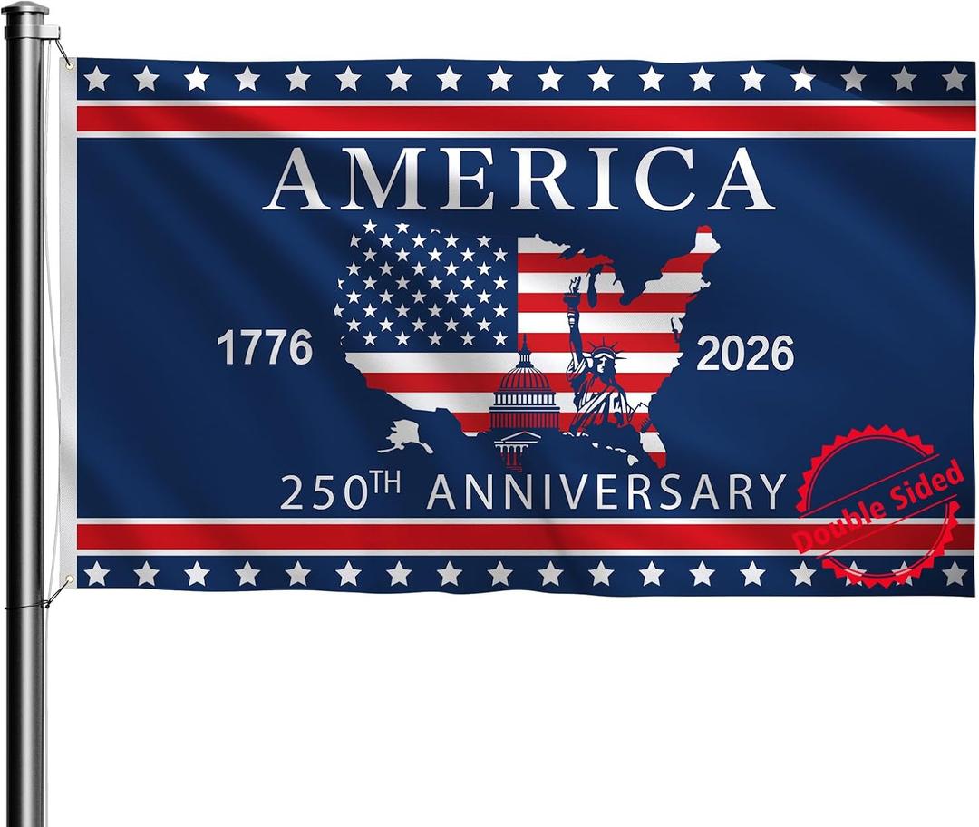 USA 250th Anniversary Flag | 3x5 Ft Double-Sided Indoor Outdoor American Flag | 1776-2026 Commemorative 250 Year Birthday Patriotic Yard House Banner Sign for 4th of July Decoration (C)