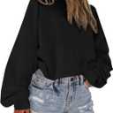 Avanova Women Color Block Striped Cropped Sweatshirt Oversized Crewneck Pullover (X-Large, Black)