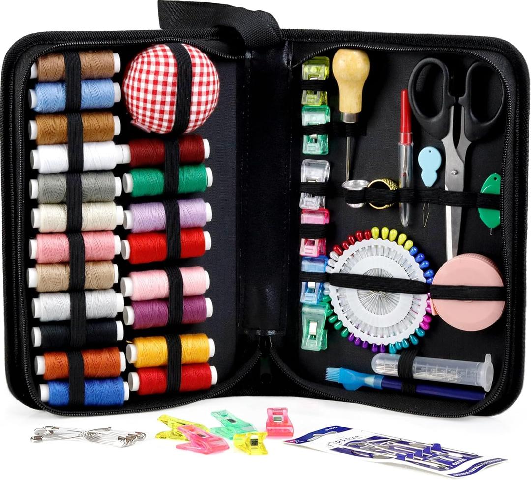 PLANTIONAL Heavy Duty Sewing Kit: 120pcs Needle and Thread Kit 20 Color with Large-Eye Sewing Needles, Awl, Clip, Sewing Supplies, Sewing Kit for Adults, Beginner, Upholstery Repair, Emergency, Travel