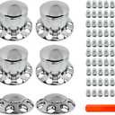Semi Truck Hub Covers & Wheel Covers Kit - 2 Front + 4 Rear Axle Covers, 33mm Thread-on Lug Nut Covers, 10 Hole Removable Hub Caps/Wheel Caps, ABS Chrome Plastic.