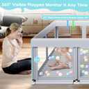 Fshibila 74" 50" Large Baby Playpen, Baby Playard for Babies and Toddlers, PlayPen for Indoor & Outdoor, Sturdy Safety Play Yard with Soft Breathable Mesh, Anti-Fall, Ball x 18, Handle x 2, Grey