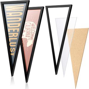 Pennant Frame Wood Flag Frame for 12 x 30 Inch Pennants Display Holder 1 Inch Team Flag Case, Black(2 Pcs)