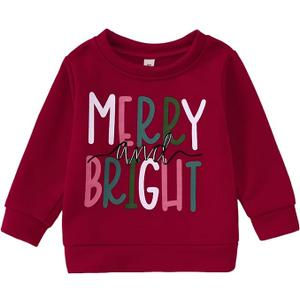 Christmas Sweatshirt for Toddler Boys Girls Merry and Bright Pullover Shirts Crew Neck Tops Long Sleeve Clothes 160