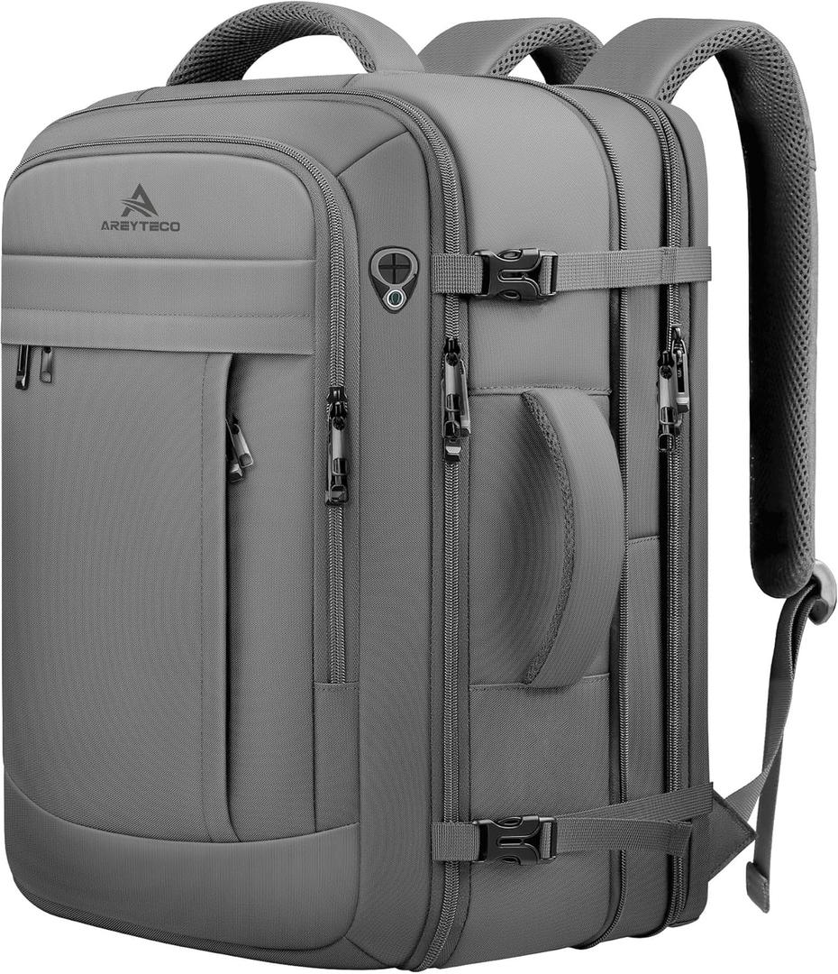 60L Travel Laptop Backpack for Men, Extra Large Backpack, Big Capacity Carry On Backpack, 18-19 Inch Laptop Backpack Water Resistant Luggage Computer Daypack College Bag, Grey (XXXL(22''x14''x11''))