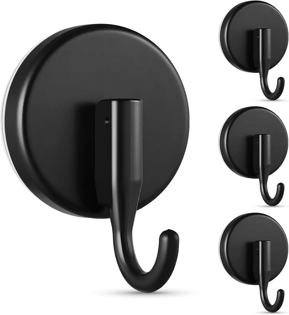 OUTXE Wreath Hanger for Front Door, Upgraded Suction Cup Reef Hook for Glass Window/Over Door, Christmas/Thanksgiving/Halloween/July 4th/Easter/Valentine/Spring/Summer/Fall (Black, 4-Pack)