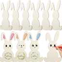 10PCS Wooden Bunny Cutouts,8.84 Inch Unfinished Easter Bunny Slices Craft DIY Rabbit Ornament for Painting Easter Party Table Centerpiece