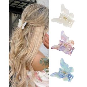 NAISIER Hair Clips, 3 Pack Butterfly Hair Clips Tortoise Shell Hair Claw Clips Jaw Clips 2.3 inch, Hair Accessories for Girls & Women (Mixed color, Blue, White, Pink-Purple)