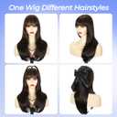 Sakuraaa Brown Straight Wig with Bangs 20 Inch Medium Length Layered Synthetic Wigs for Women, Realistic Scalp Natural Looking Heat Resistant Wig for Daily Party Cosplay Use