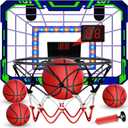 Kids Indoor Basketball Hoop - Over The Door Mini Basketball Hoop with LED Scoreboard, Lights & Sound, Includes 4 Balls - Fun Birthday for Boys & Girls Ages 3-12 to Play Anywhere