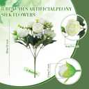 Geosar 8 Bundles Artificial Peonies Flowers Fake Silk Peony Bouquet Faux Peonies Flowers Bulk for Decoration Vase Floral Arrangements Wedding Party Table (White,Green)