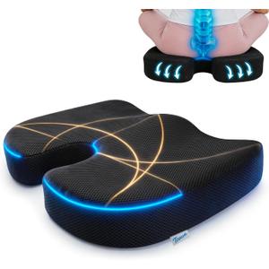 Coccyx & Tailbone Support Seat Cushion for Office & Car Ergonomic U-Cutout Memory Foam for Sciatica, Pressure Relief, All-Day Comfort Perfect for Desk Chair, Driving, Travel (Black)