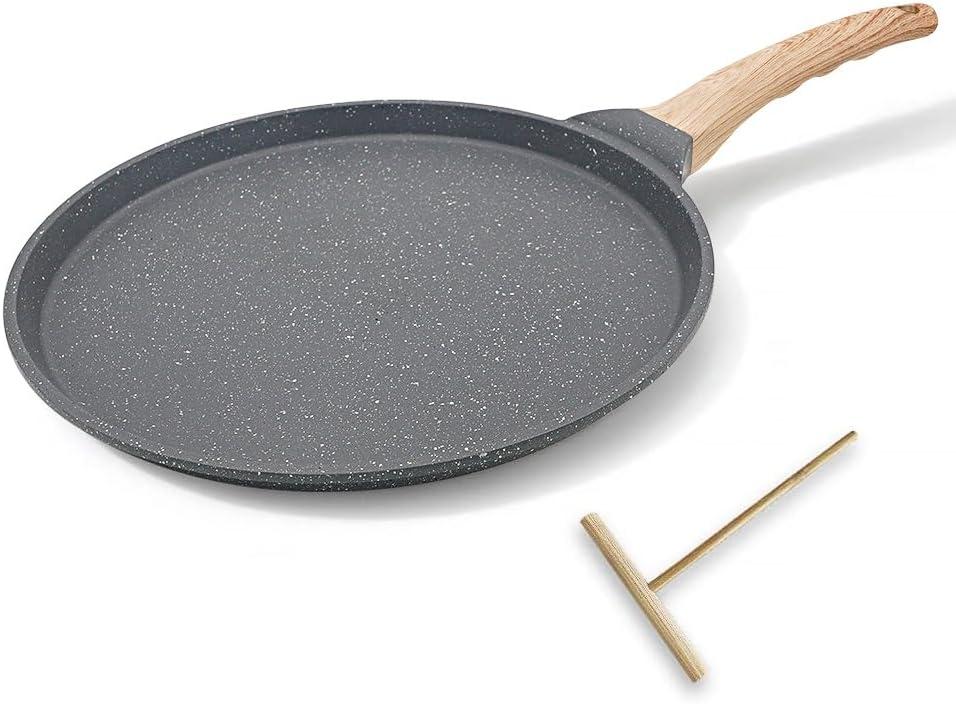 10 inch Crepe Pan, Nonstick Pan for Crepes, Dosa Tawa Tortilla Pan, Griddle Pancake Pan for Roti Indian - Black