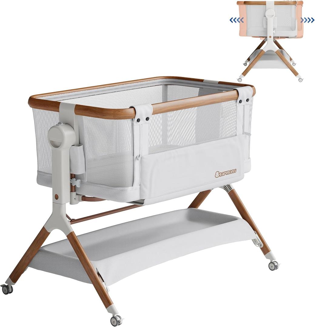 Bassinet Bedside Sleeper, Rocking Bassinet for Baby, 3 in 1 Crib with 6 Adjustable Height,Breathable Mesh and Lockable Wheels, Baby Must Haves for Newborns (White)