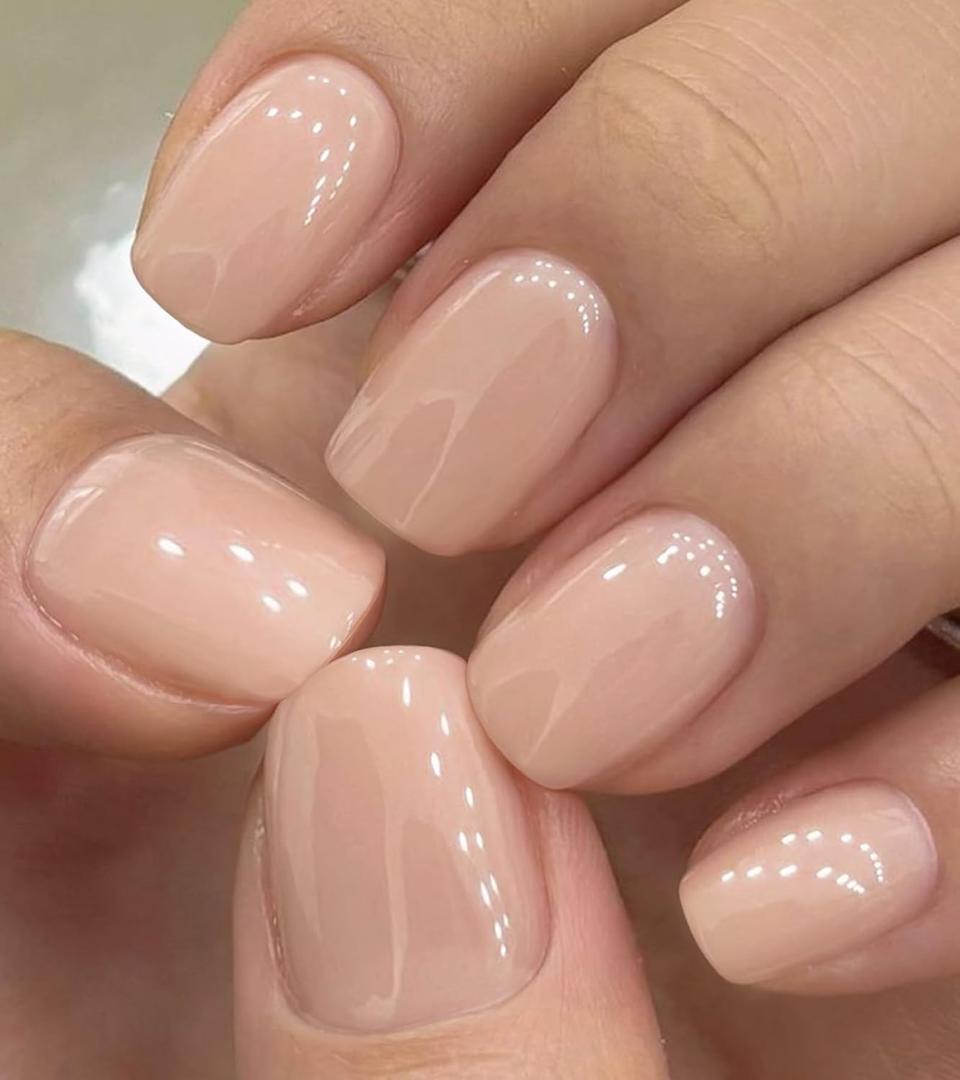 Artquee Press on Nails Short Soft Nude Square False Tips Glossy Reusable Fake Stick on Nails Kit for Women - 30 PCS 15 Sizes