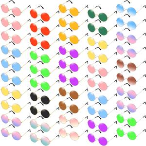 Kanayu 50 Pairs Round Hippie Sunglasses Bulk Circle Colored Disco Glasses Groovy 70s Sunglasses for Party Women Men (Bright Colors)