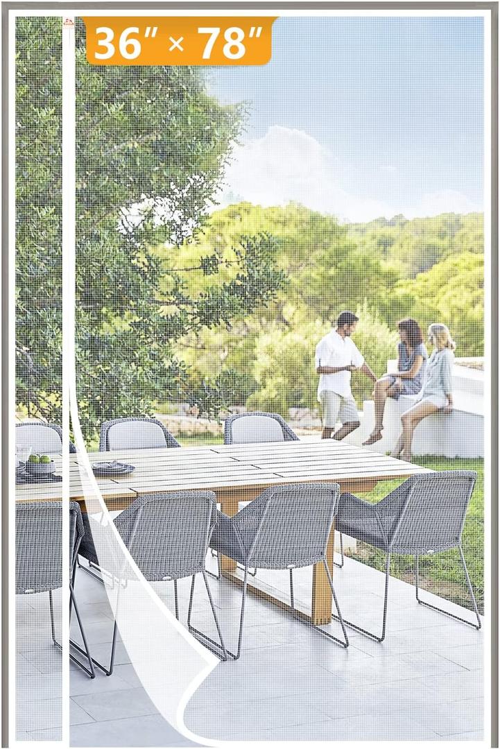 Yotache White Reversible Left Right Side Opening Magnetic Screen Door Fits Door Size 36 x 78, Top Middle Anti-Tearing Net Curtain, Actual Screen Size 38" x 79"