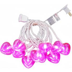 Pink Heart Decorative Lighting String, 10 Count Pink LED and 9 FT White Wire, for Valentines Day, Mothers Day, Fathers Day, Birthdays.