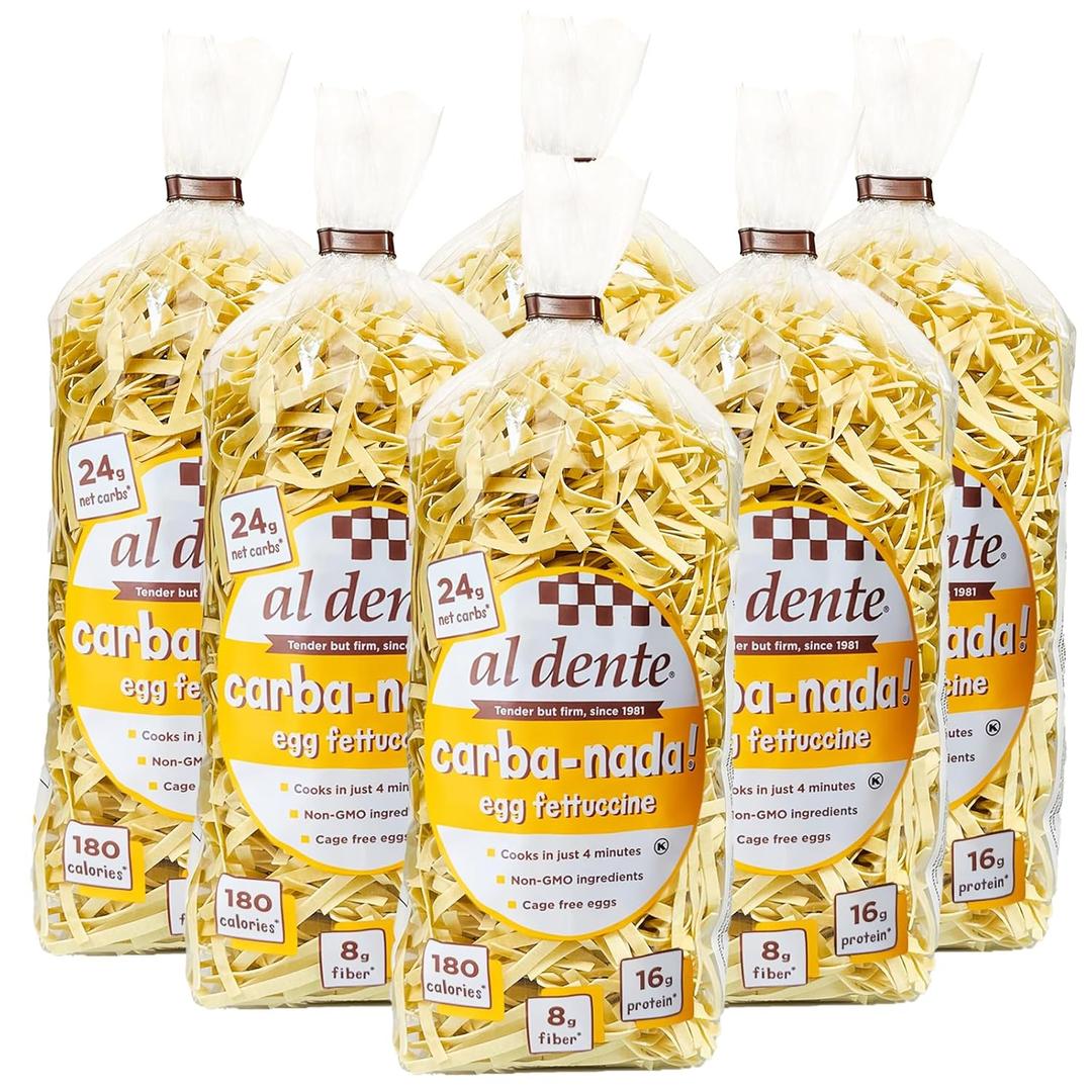 Al Dente Carba-Nada Egg Fettuccine - Lower Carb, High Protein Keto & Point-Based Diet-Friendly - Delicious and Versatile - Artisanal with Cage-Free Eggs, 10 Ounce Bags (Pack Of 6) Best By 12/DEC/2026