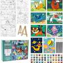 8 Packs Predrawn Canvas for Painting Kids Paint Canvas for Kids, 48 Paints, 8 Brushes 2 Easels, 8 6x8 Printed Canvas for Girls Boys and Beginners