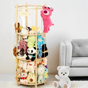 Stuffed Animal Zoo Storage Extra Large Wooden Stuffed Animal Holder Soft Toy Organizer Nursery Zoo Cage Plush Stuffed Toy Cage Kids Playroom Bedroom Decor Display Corner Round (Super-Sized Thick)