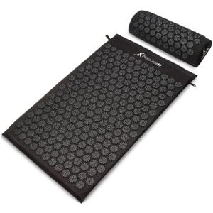 ProsourceFit Acupressure Mat and Pillow Set for Back/Neck Pain Relief and Muscle Relaxation, Large - Black/Black 2 Piece