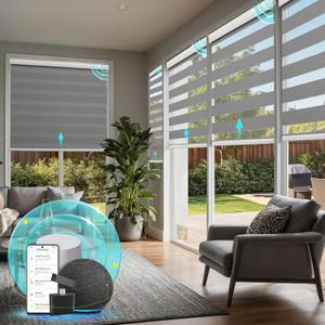 Motorized Zebra Blinds with Remote, Smart Dual Layer Automatic Shades with Privacy Light Control, Cordless Electric Blackout Blind for Indoor Windows, Grey, 38" W x 72" H