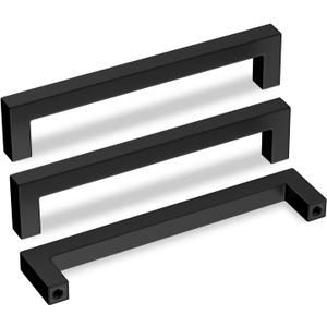 Goldenwarm 5 Pack Black Square Bar Cabinet Pull Drawer Handle Stainless Steel Modern Hardware for Kitchen and Bathroom Cabinets Cupboard,Center to Center 6-1/4in(160mm) Handles for Kitchen Cabinets
