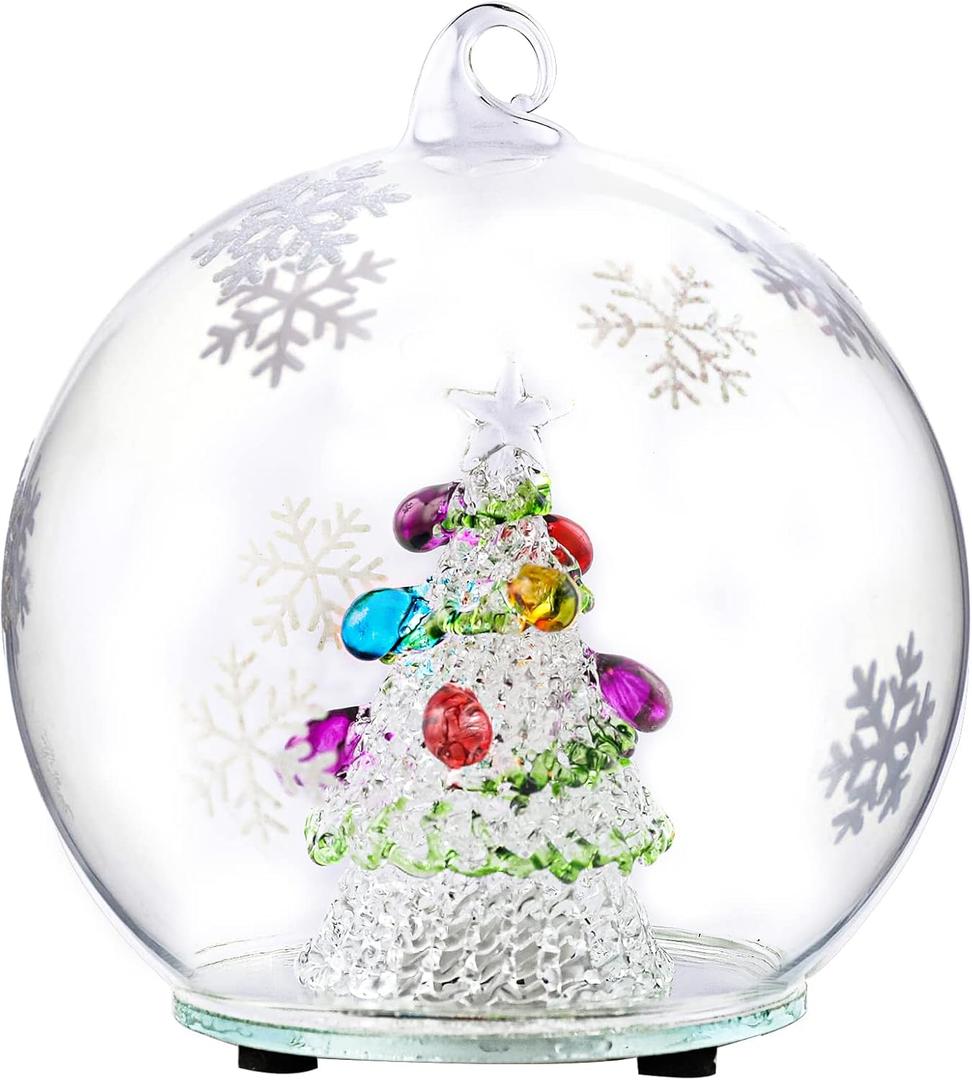 Christmas Tree Glass Snow Globe - Color Changing LED Ornament Decor Lighted for Christmas Tabletop Decorations Home Dcor Kids' Gift(No Liquid No Music)