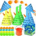 Pop and Catch Ball Game with 15 Ping Pong Balls, 5 Glow Balls and 6 Catch Launcher Baskets - Outdoor Indoor Game, Christmas Easter Party Favors Gifts Toys for Kids and Adults