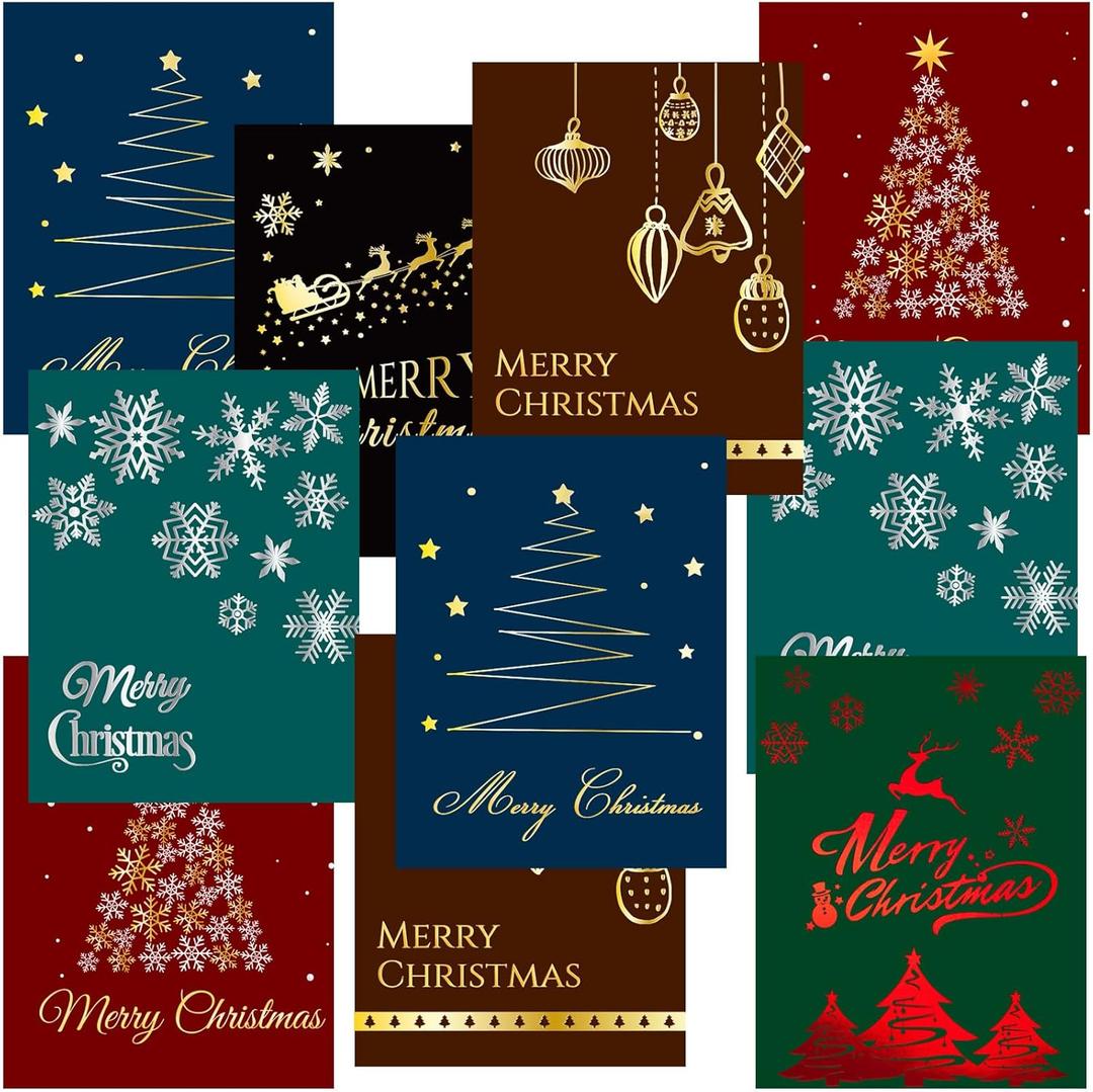 Fancy Land Foil Christmas Greeting Cards with Envelopes 24 Christmas 4 X 5.25 Foil Embellished Cards