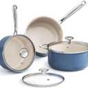 Redchef Ceramic Stock Pots Set 5QT, Sauce Pan with Lids(2.5QT/3.5QT), Induction Cooking Pot Set,Ceramic Pots with Stay Cool Handle, Nonstick Cookware Set, PTFE/PFASFree, Dishwasher/Oven Safe (Blue), 6pc Set