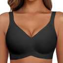 Avidlove Bras for Women Seamless Bra Full Coverage T Shirt Bralettes V Neck Wireless Bra Comfortable Brassiere, L, Black