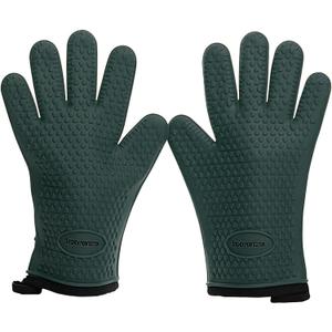Kitchen perfection Silicone Smoker Oven Gloves -Extreme Heat Resistant BBQ Gloves -Handle Hot Food Right on Your Grill Fryer Pit|Waterproof Oven Mitts |Superior Value Set+3 Bonuses (One Size Fits Most, Dark Green)