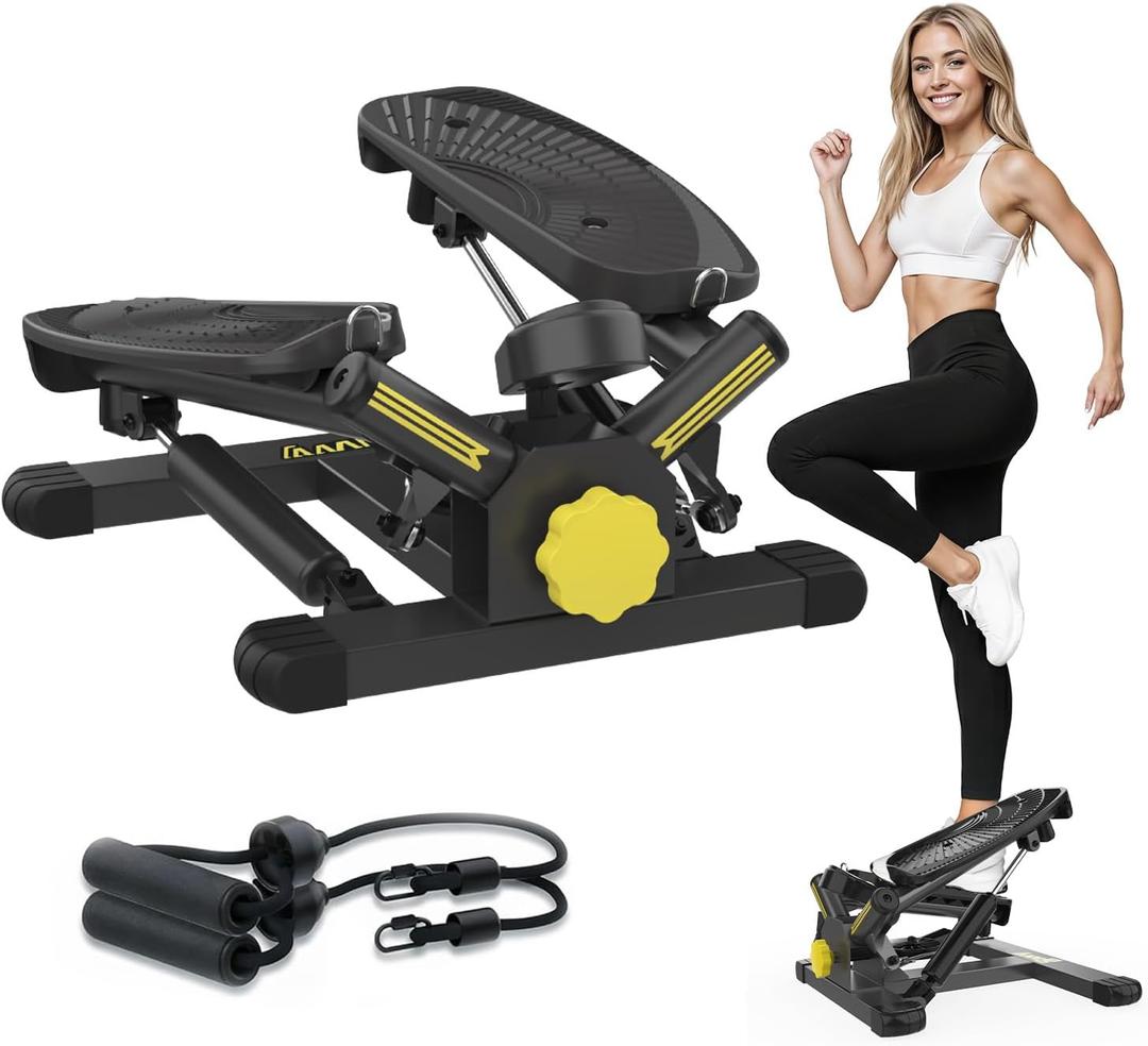ZIWWVY Stepper Machine with Resistance Bands, Mini Stepper with 300LBS Weight Capacity, Twist Stepper for Full Body Workout, Adjustable Step Height, Smooth and Quiet, Step Machine for Men Women