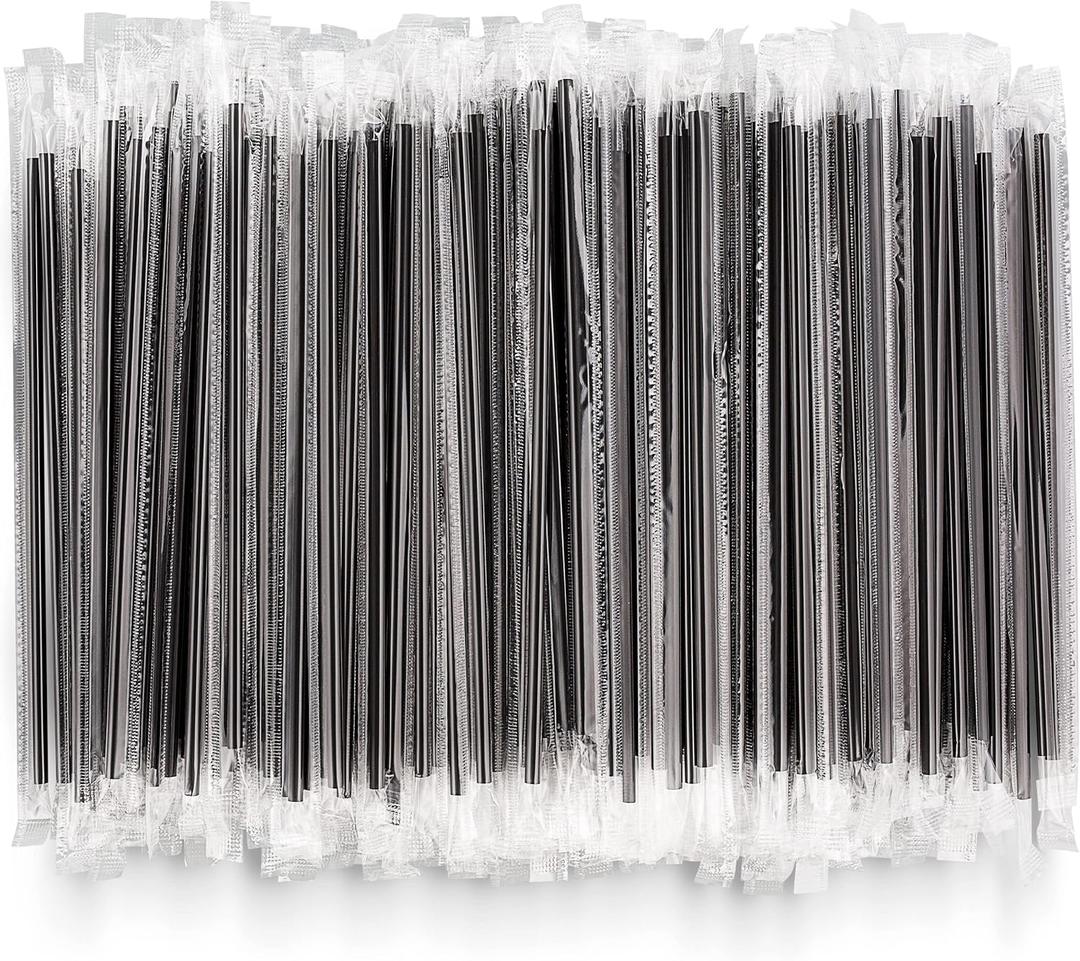 DuraHome Plastic Stirrer Straws Individually Wrapped 1000 Pack, Black 5.75-Inch Sip Drinking Stir Sticks for Cocktails and Coffee, BPA-Free Disposable Restaurant Style, Bulk Set